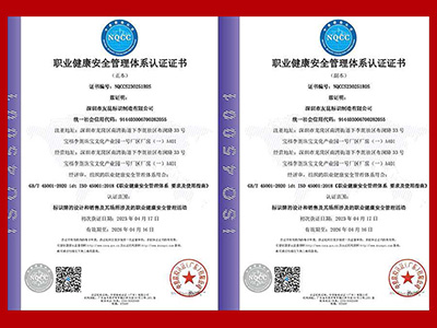盛煌注册-职业健康安全管理体系认证证书
